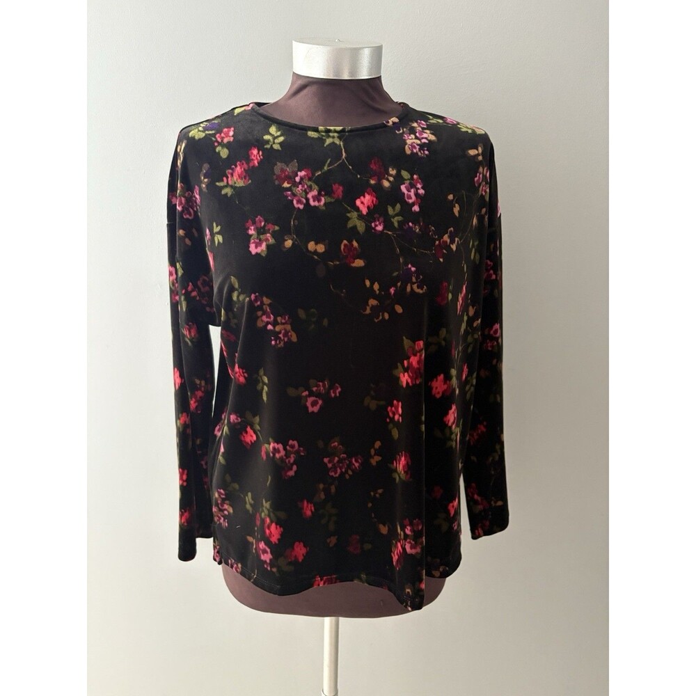 J Jill Velvet Top Size Small Black Floral Velour Whimsigoth Prairie Cottage